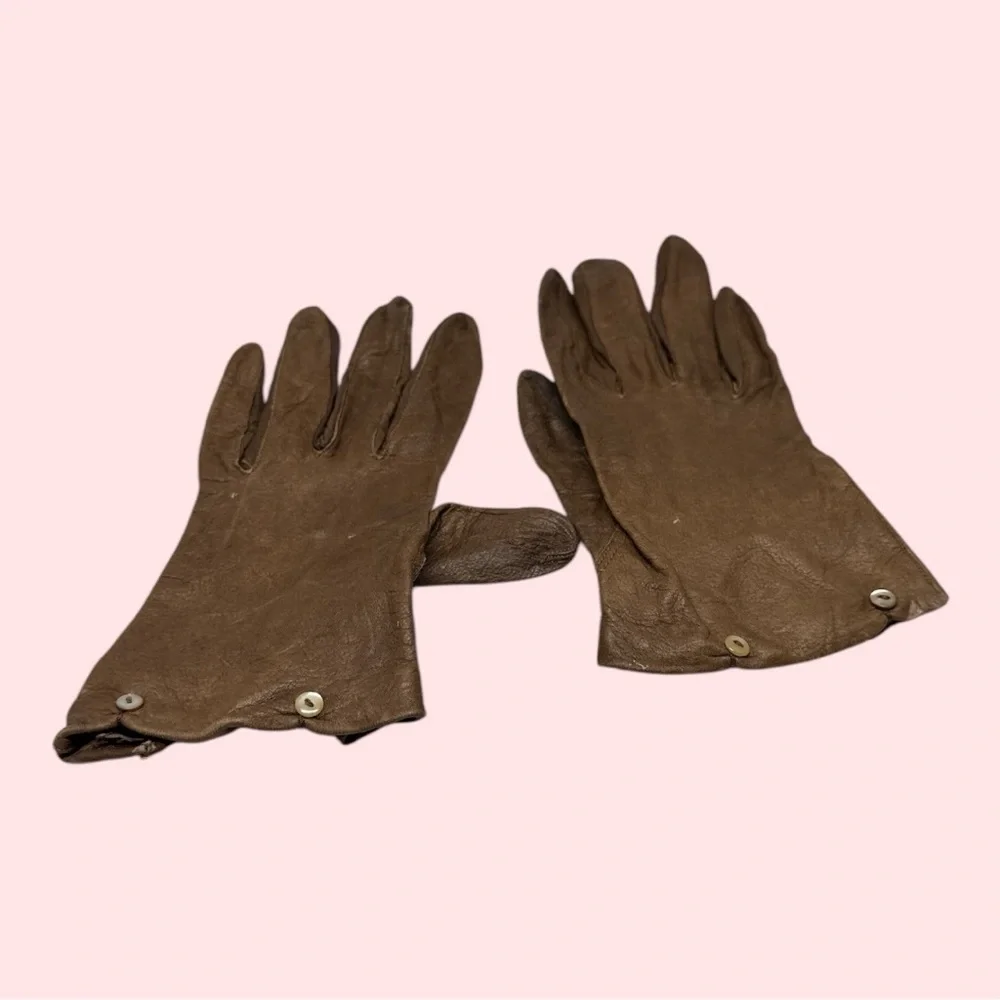 Vintage Leather Gloves 2 Pairs Black and Brown Extra Small
